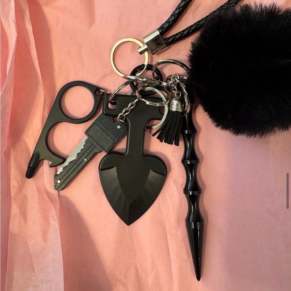 Black Tactical Keychain Set with Pom Pom